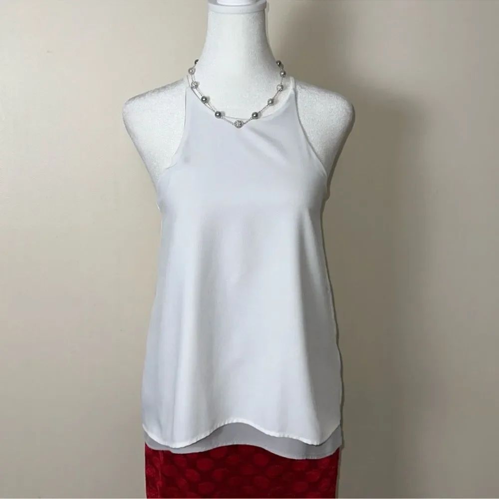 ZARA XS White Silver Gray Two Later Sheer High Neck Sleeveless Split Back Top